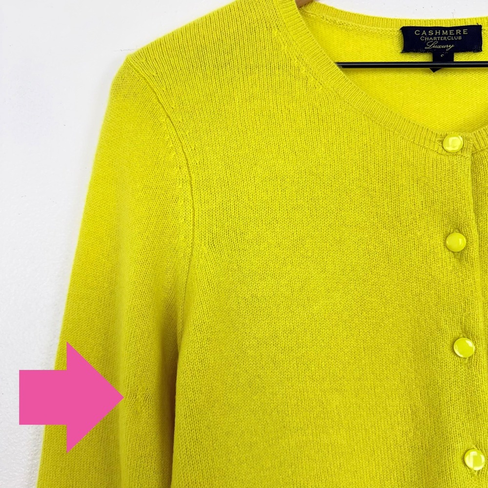 Charter Club Luxury Cashmere Cardigan Sweater Womens S‎ Bright Yellow Spring - Picture 5 of 14